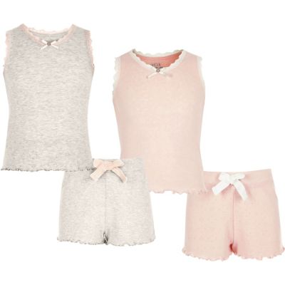 Girls pink and oatmeal pointelle pyjama set